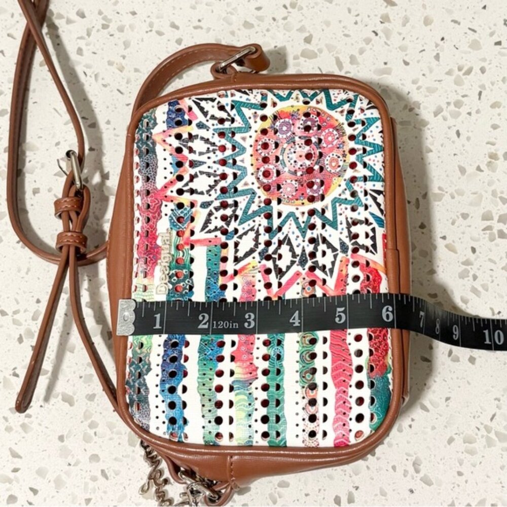 Desigual Charlotte Shoulder Bag Marine Print Perforated Brown Faux Leather Boho - Picture 14 of 15